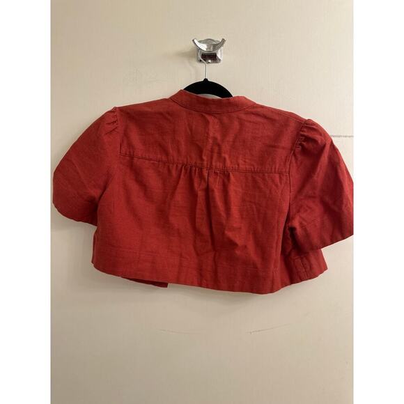 Vintage Rust Red Cropped Linen Button‎ Blouse Cottagecore Boho Y2K Festival Top - Picture 5 of 5